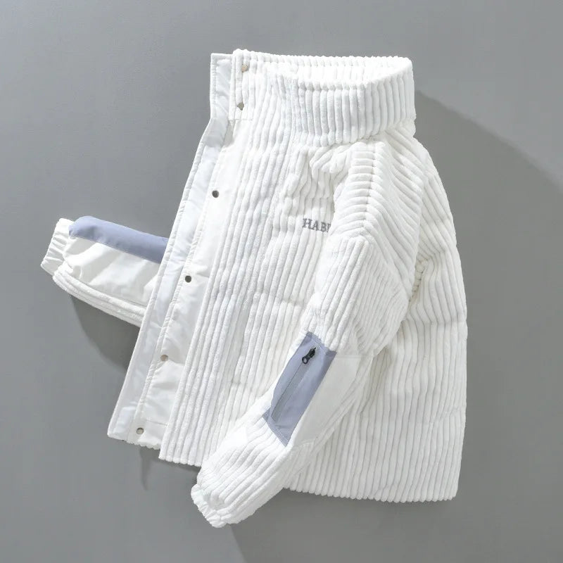 Trendy Corduroy Coats Men Chic Embroidery Stand Collar Warm Casual Jackets