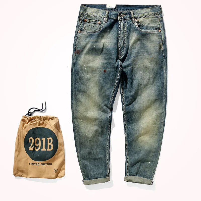 Spring Summer New Retro Thin Stretch Jeans Men's Fashion Light Blue