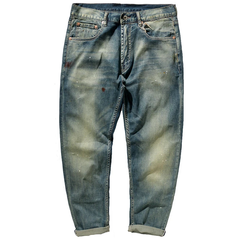 Spring Summer New Retro Thin Stretch Jeans Men's Fashion Light Blue