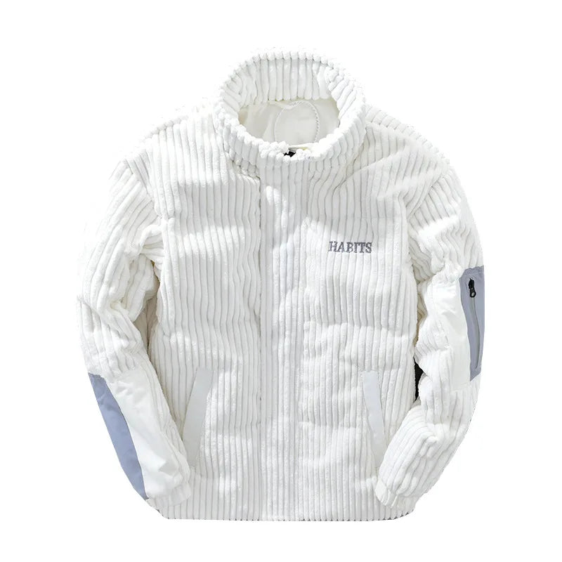 Trendy Corduroy Coats Men Chic Embroidery Stand Collar Warm Casual Jackets