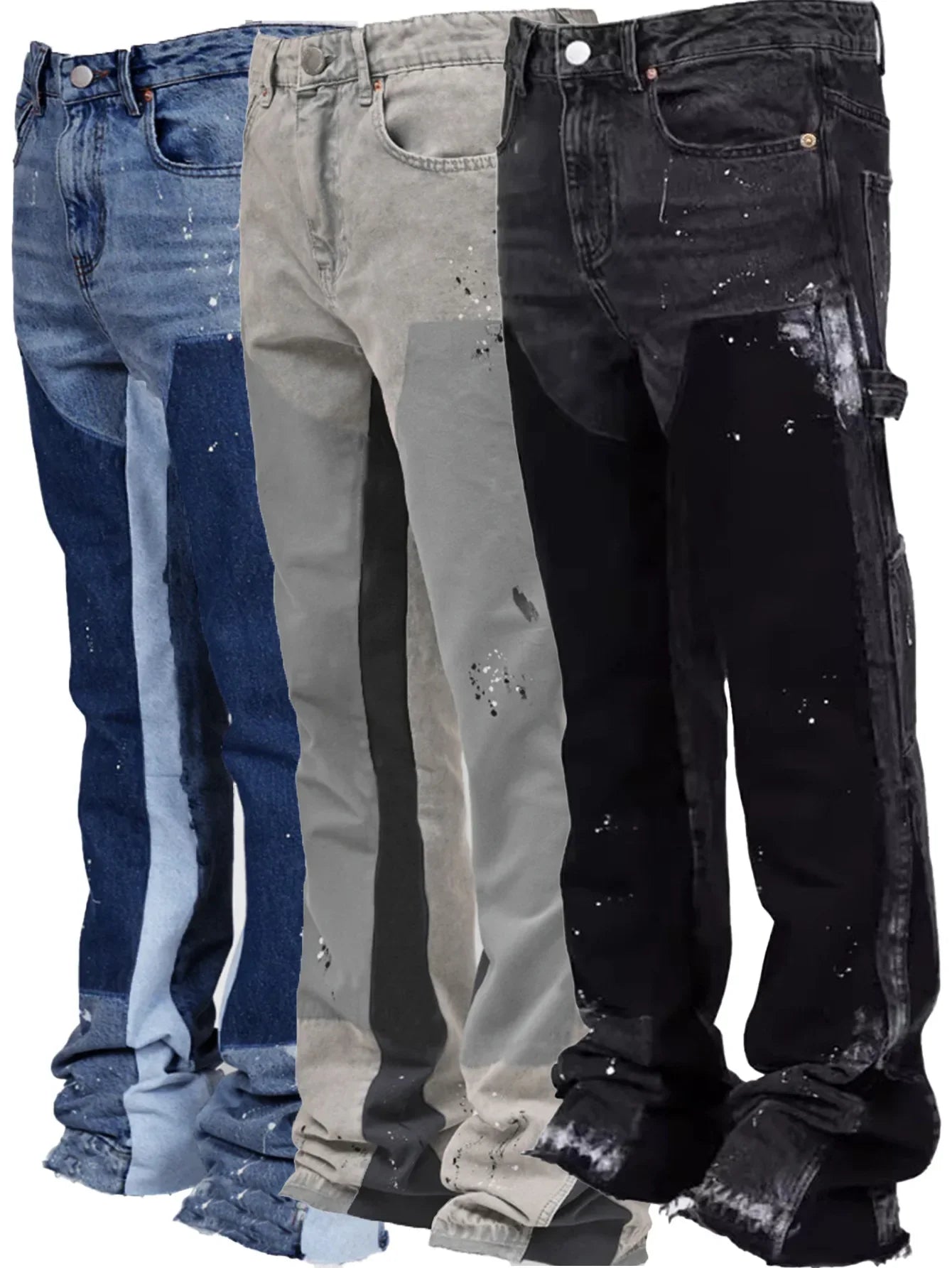 Men's Fashion Jeans, European and American Fashion Workwear Elastic  Denim Layered Flared Pants S-XXL