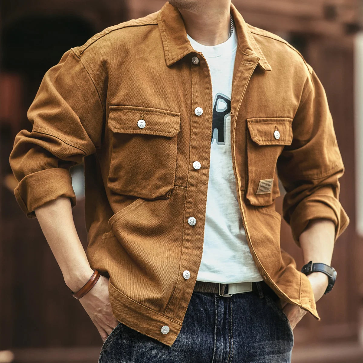 Spring and autumn new American heavy vintage denim jacket men's casual loose jacket