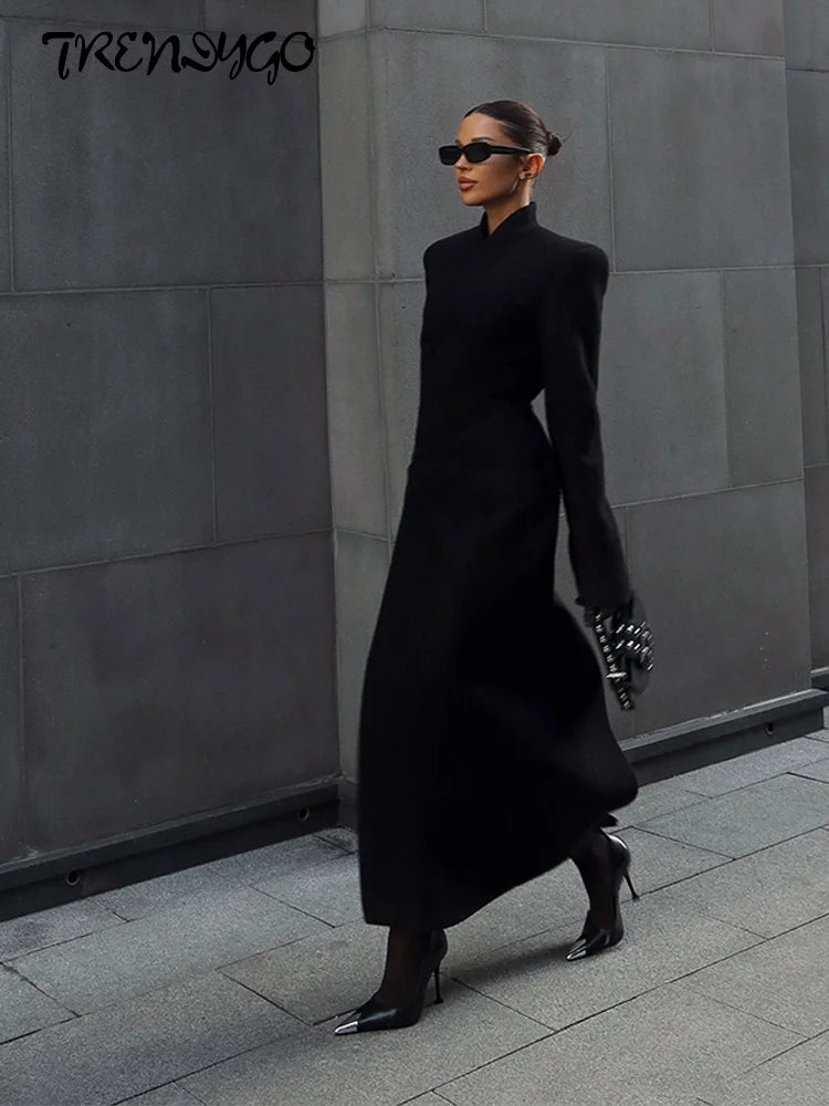 Women's Winter Coat Diagonal Placket Single Breasted Shoulder Pad Woolen Jacket Autumn 2025 Office Lady Waist Cinching Outerwear