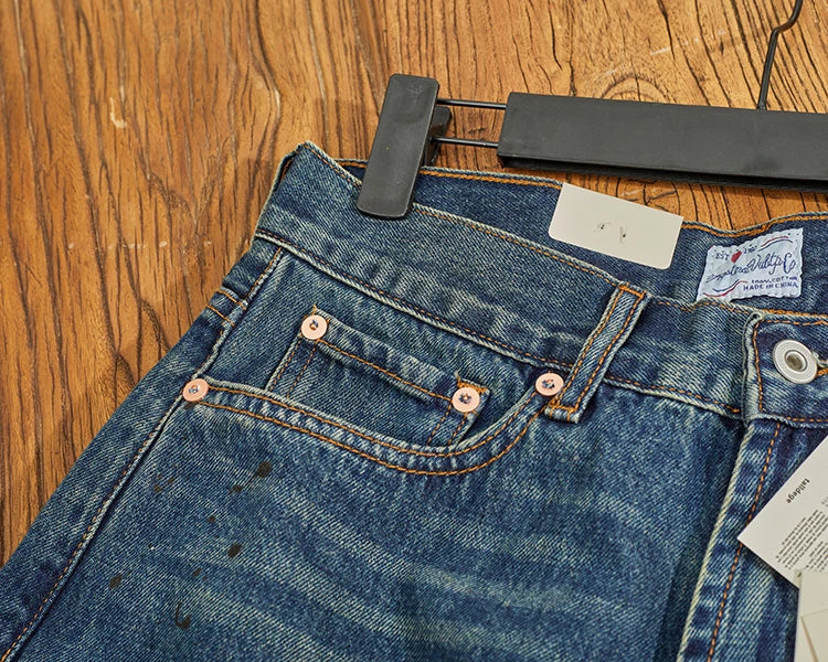 Four Seasons New American Retro Spray Paint Denim Jeans Men's Fashion 100% Cotton Washed Make Old Casual Straight Loose Trousers