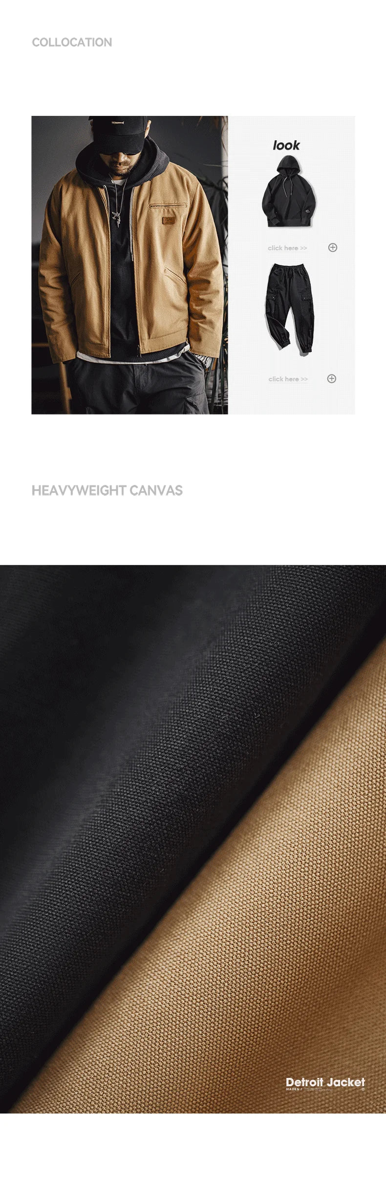 Maden Retro Canvas Detroit Hunting J001 Jacket Heavyweight Pocket Work Jacket Lapel Collar Zipper Coat for Men's Spring and Fall