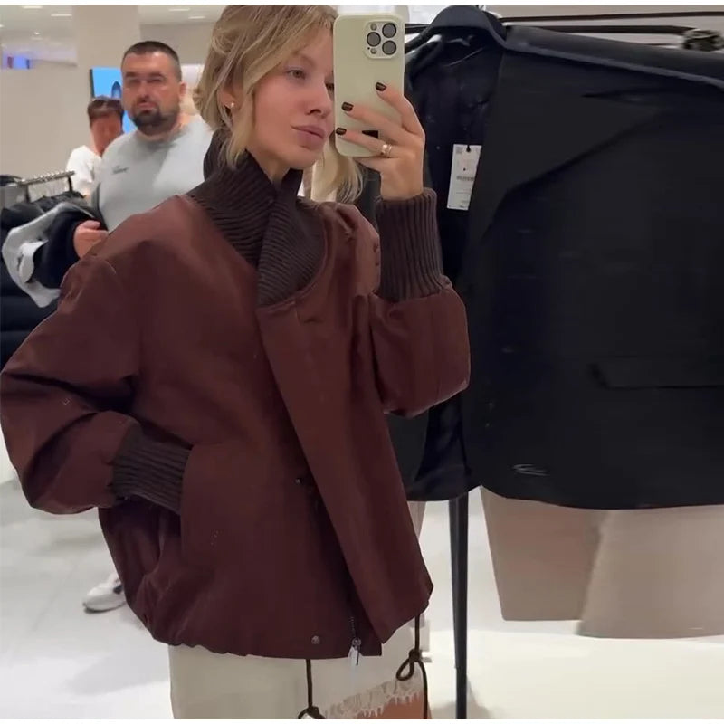 Chic Asymmetric Women's Down Jackets Vintage Laple Thicken Full Sleeve Padded Cotton Coat Female Autumn Winter Lady Streetwears