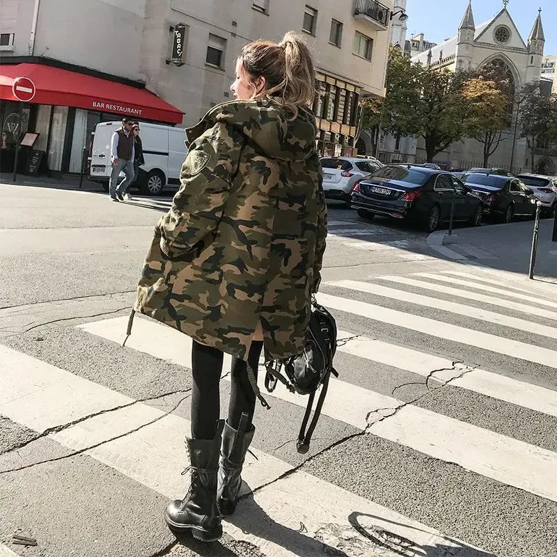 Winter New Camouflage Cotton Parkas for Women Thickened Long Style Fashion Korean Version Cargo Cotton Padded Coat Clothes