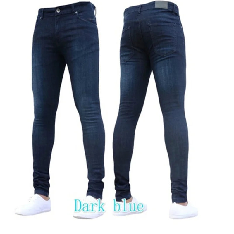 Men Jeans Solid Pockets Stretch Denim Straight Pants Spring Summer