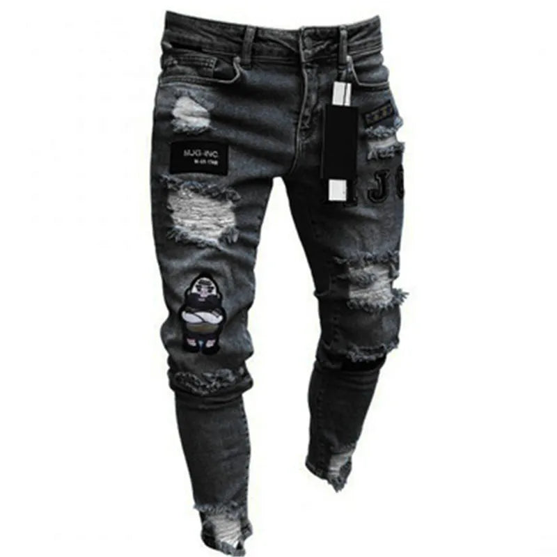 Men Jeans Solid Pockets Stretch Denim Straight Pants Spring Summer