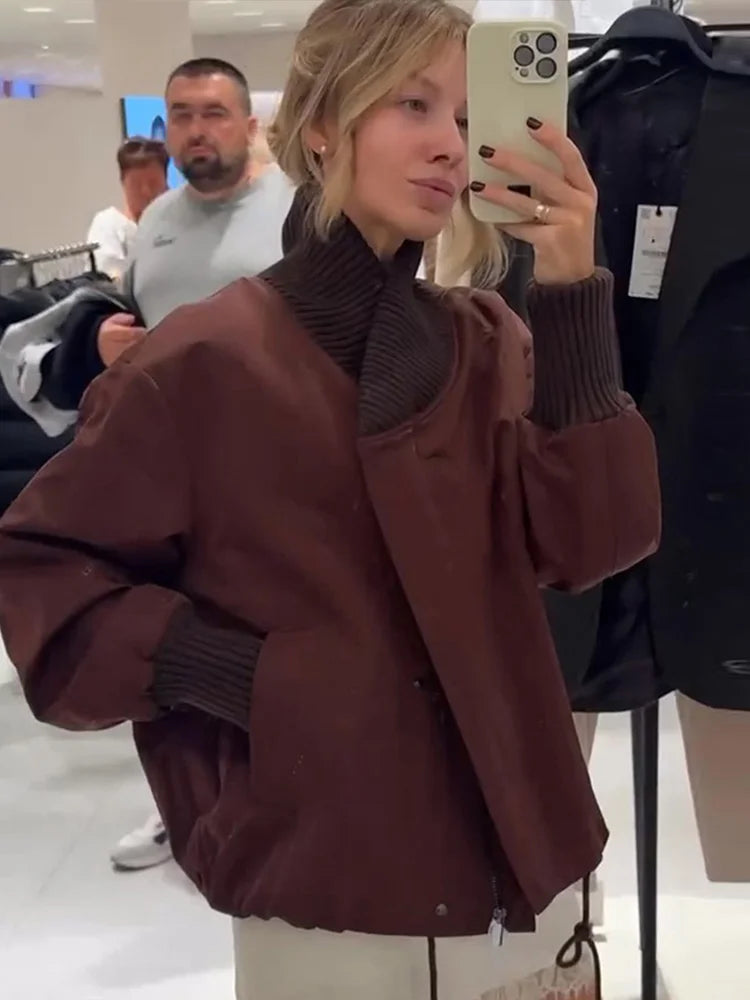 Chic Asymmetric Women's Down Jackets Vintage Laple Thicken Full Sleeve Padded Cotton Coat Female Autumn Winter Lady Streetwears