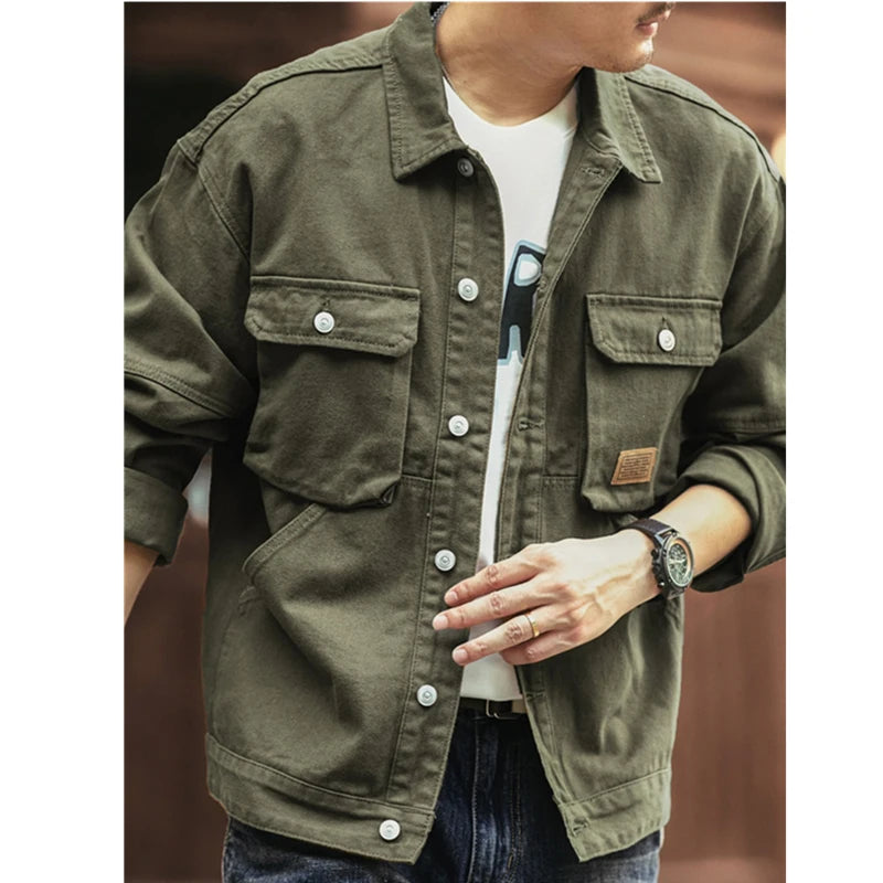 Spring and autumn new American heavy vintage denim jacket men's casual loose jacket