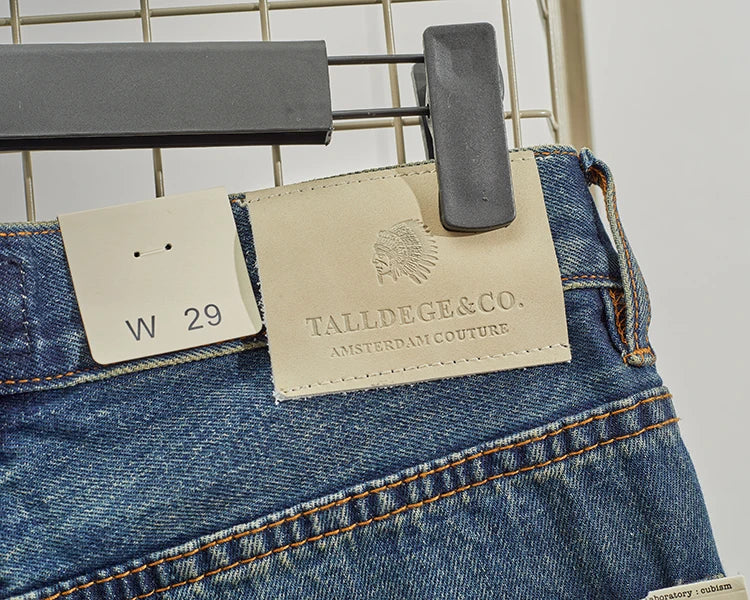 Four Seasons New American Retro Spray Paint Denim Jeans Men's Fashion 100% Cotton Washed Make Old Casual Straight Loose Trousers