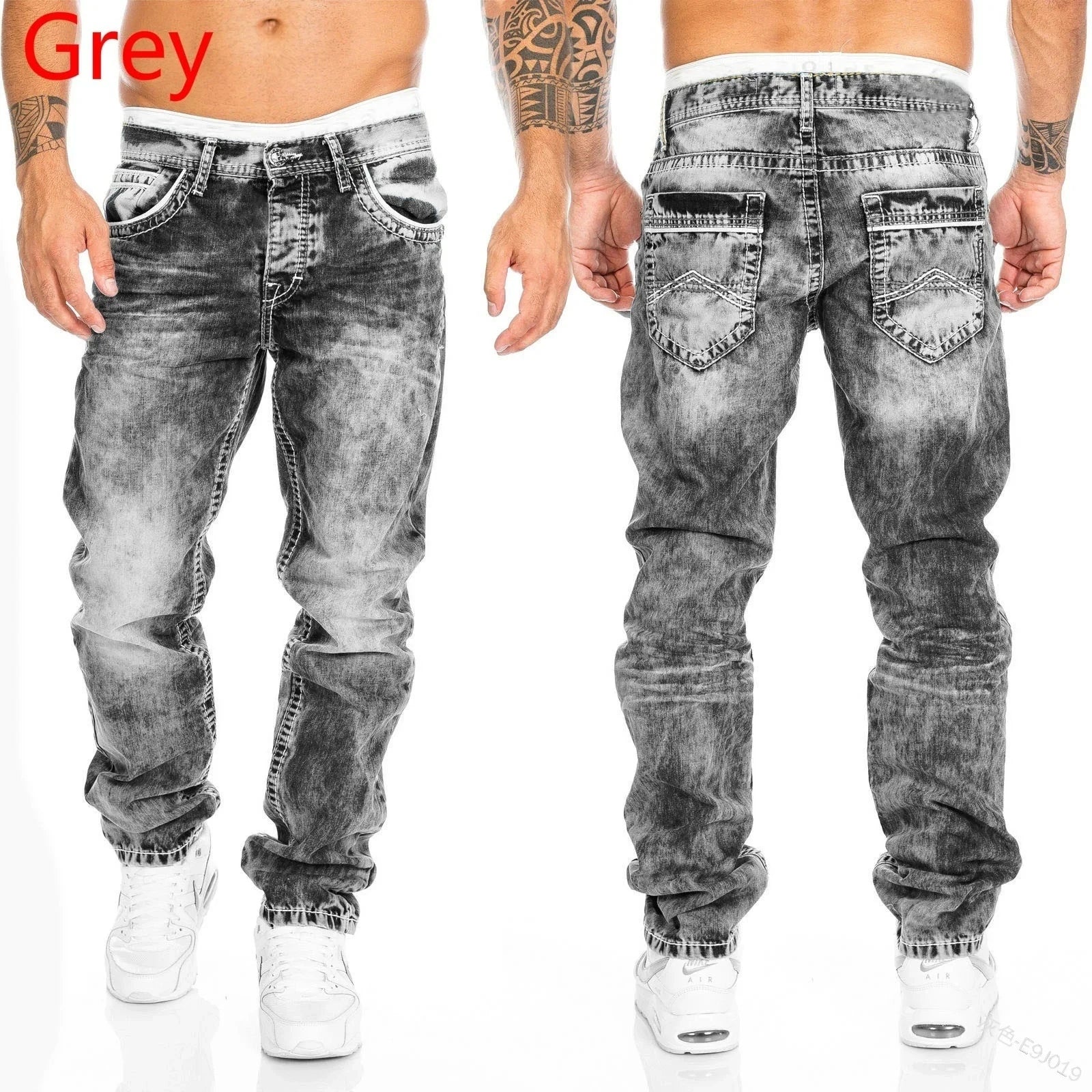 Men Jeans Solid Pockets Stretch Denim Straight Pants Spring Summer
