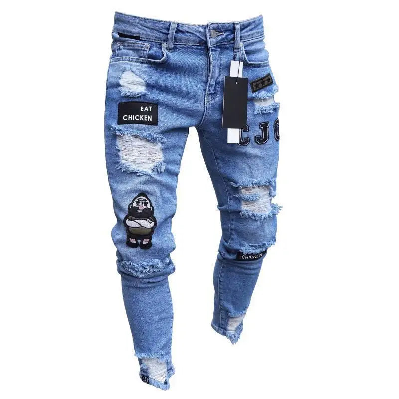 Men Jeans Solid Pockets Stretch Denim Straight Pants Spring Summer