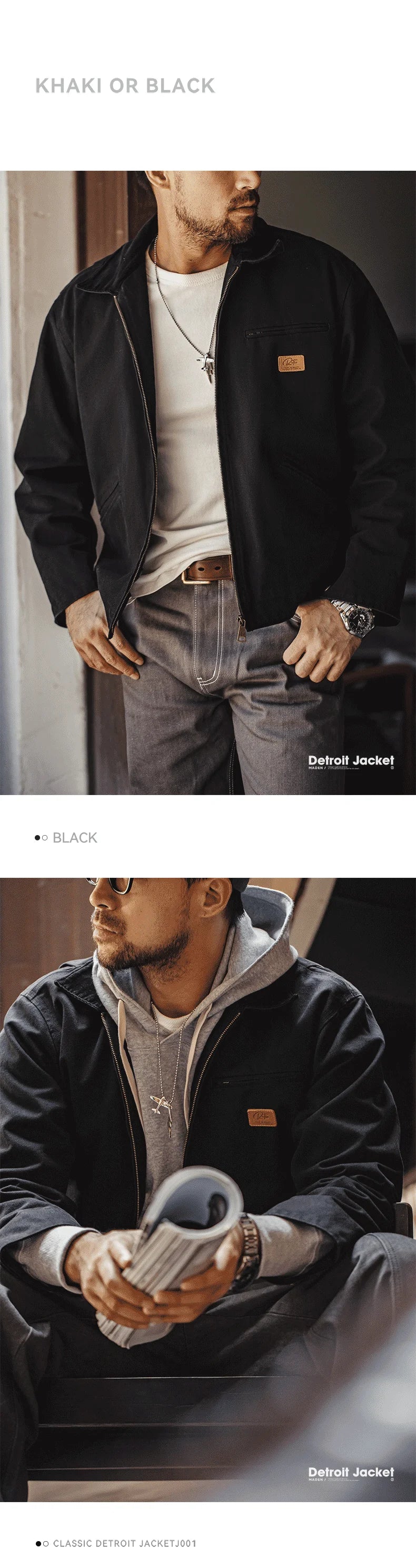 Maden Retro Canvas Detroit Hunting J001 Jacket Heavyweight Pocket Work Jacket Lapel Collar Zipper Coat for Men's Spring and Fall