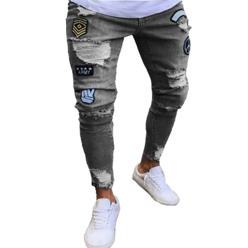 Men Jeans Solid Pockets Stretch Denim Straight Pants Spring Summer