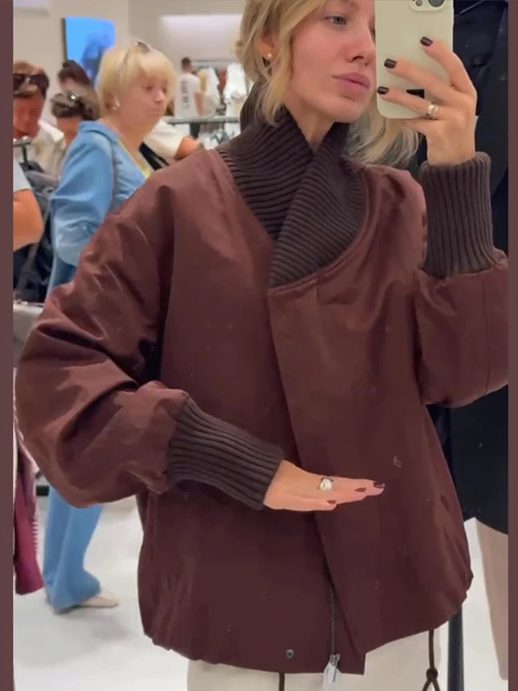 Chic Asymmetric Women's Down Jackets Vintage Laple Thicken Full Sleeve Padded Cotton Coat Female Autumn Winter Lady Streetwears