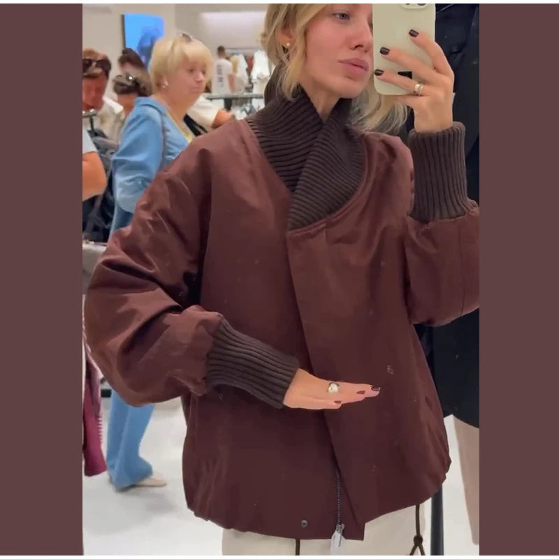 Chic Asymmetric Women's Down Jackets Vintage Laple Thicken Full Sleeve Padded Cotton Coat Female Autumn Winter Lady Streetwears