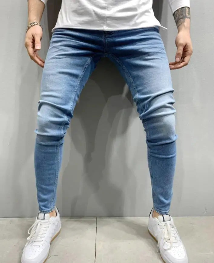 Men Jeans Solid Pockets Stretch Denim Straight Pants Spring Summer