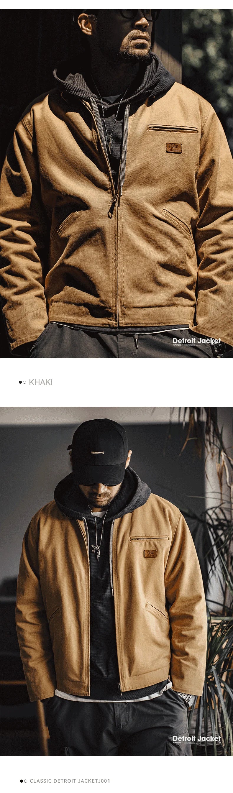 Maden Retro Canvas Detroit Hunting J001 Jacket Heavyweight Pocket Work Jacket Lapel Collar Zipper Coat for Men's Spring and Fall