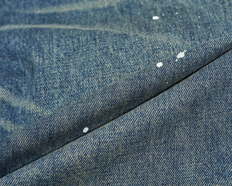 Four Seasons New American Retro Spray Paint Denim Jeans Men's Fashion 100% Cotton Washed Make Old Casual Straight Loose Trousers