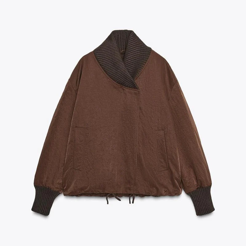 Chic Asymmetric Women's Down Jackets Vintage Laple Thicken Full Sleeve Padded Cotton Coat Female Autumn Winter Lady Streetwears