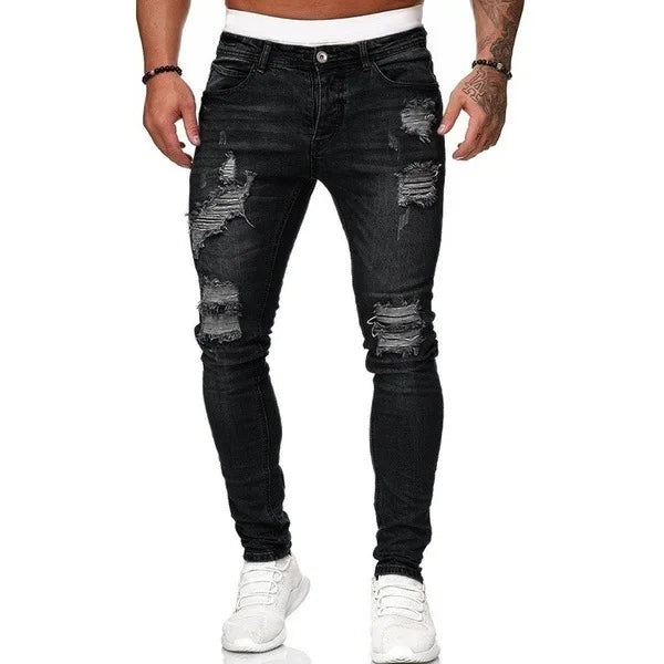 Men Jeans Solid Pockets Stretch Denim Straight Pants Spring Summer