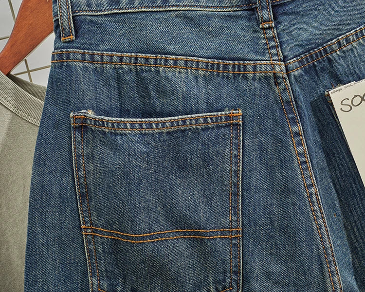 Four Seasons New American Retro Spray Paint Denim Jeans Men's Fashion 100% Cotton Washed Make Old Casual Straight Loose Trousers