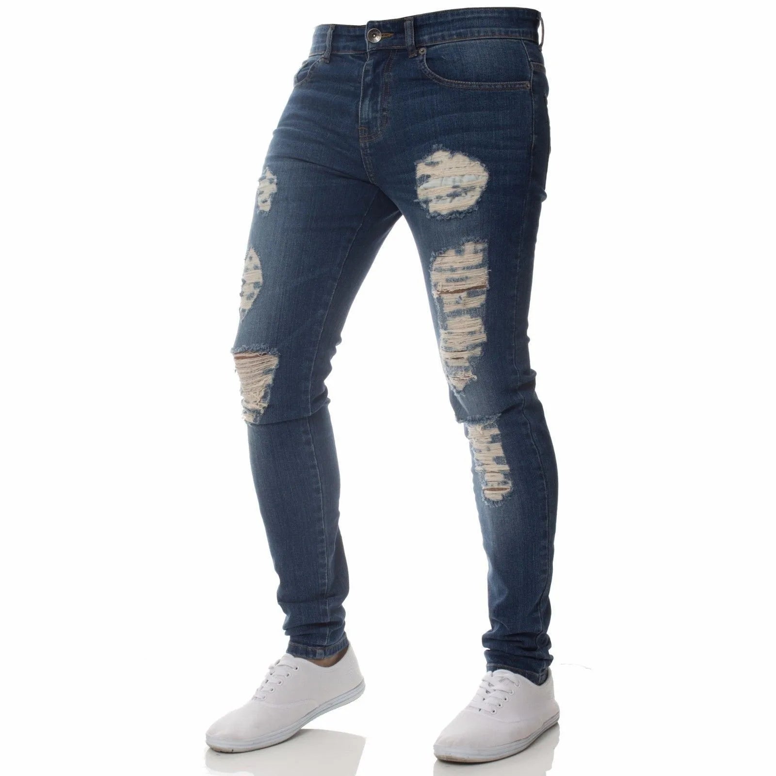 Men Jeans Solid Pockets Stretch Denim Straight Pants Spring Summer