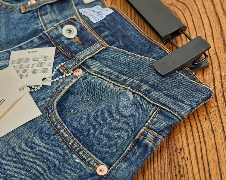 Four Seasons New American Retro Spray Paint Denim Jeans Men's Fashion 100% Cotton Washed Make Old Casual Straight Loose Trousers