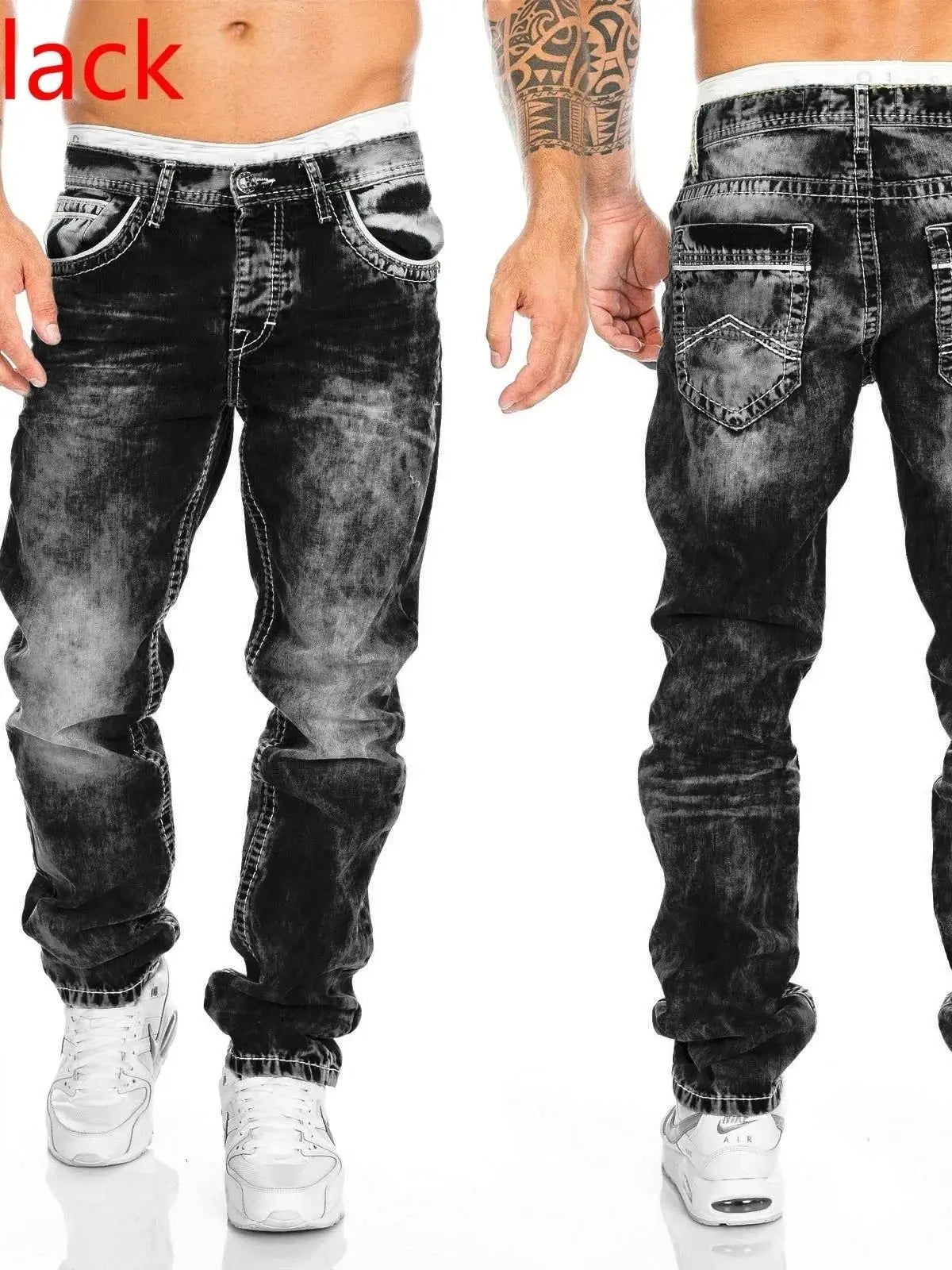 Men Jeans Solid Pockets Stretch Denim Straight Pants Spring Summer