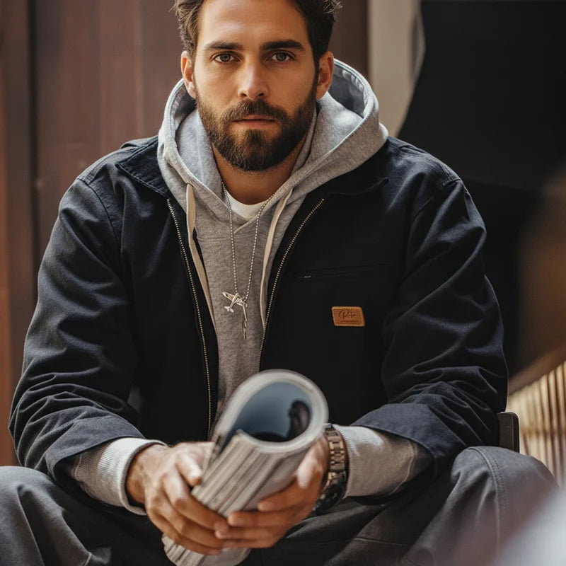 Maden Retro Canvas Detroit Hunting J001 Jacket Heavyweight Pocket Work Jacket Lapel Collar Zipper Coat for Men's Spring and Fall