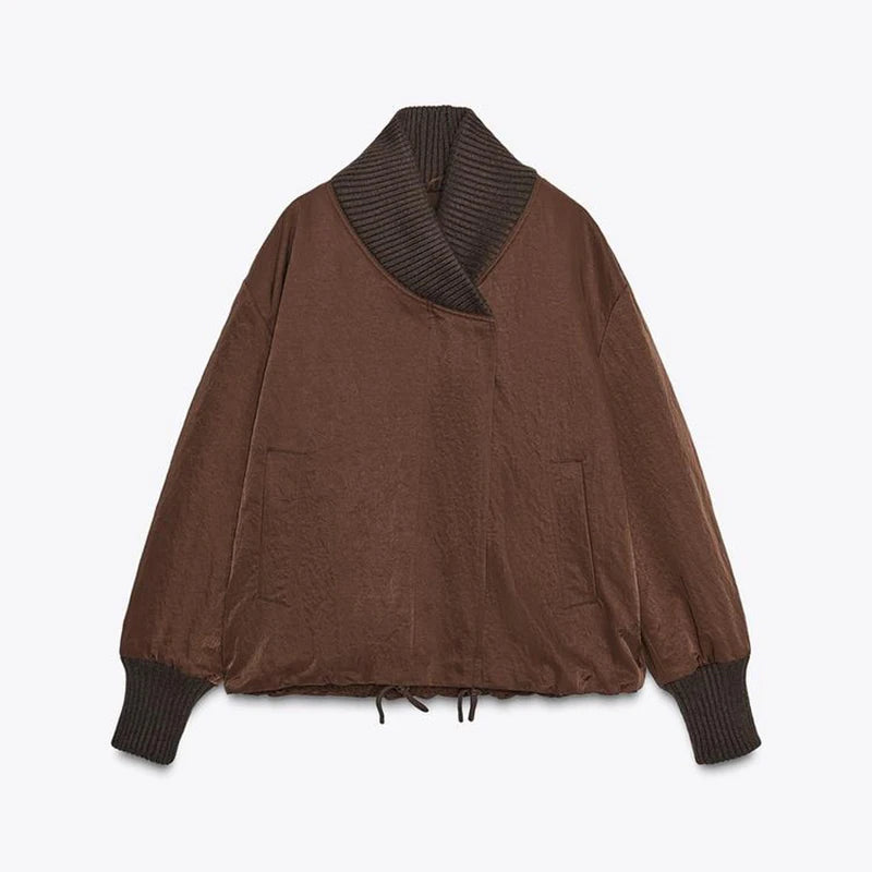 Chic Asymmetric Women's Down Jackets Vintage Laple Thicken Full Sleeve Padded Cotton Coat Female Autumn Winter Lady Streetwears