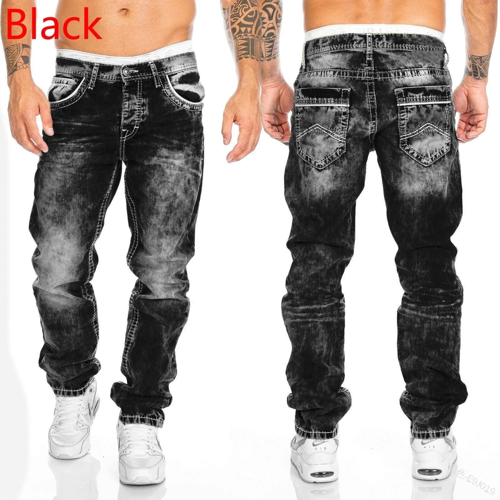 Men Jeans Solid Pockets Stretch Denim Straight Pants Spring Summer