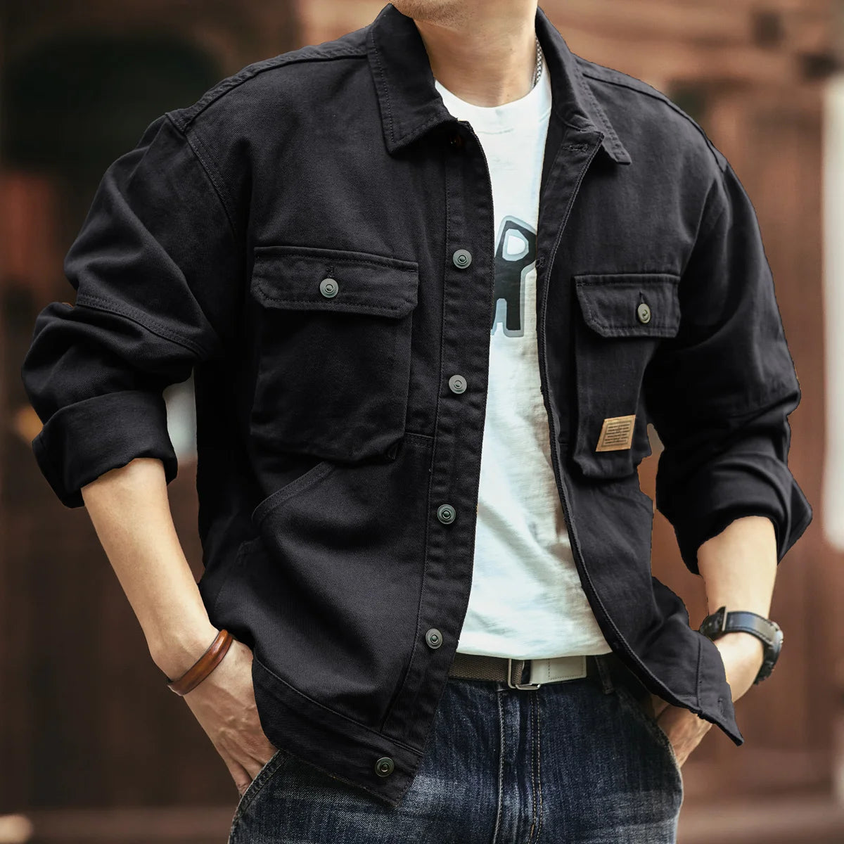 Spring and autumn new American heavy vintage denim jacket men's casual loose jacket