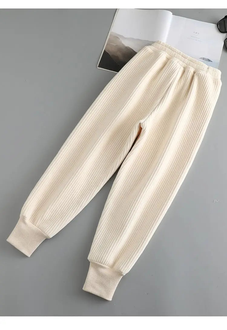 Corduroy Black Apricot Color Embroidered Label Decoration Drawstring Screw Thread Alphabet Printing Ankle Length Pants Female