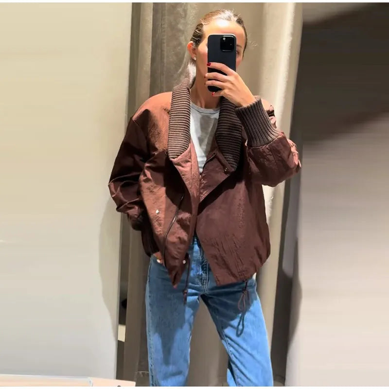 Chic Asymmetric Women's Down Jackets Vintage Laple Thicken Full Sleeve Padded Cotton Coat Female Autumn Winter Lady Streetwears