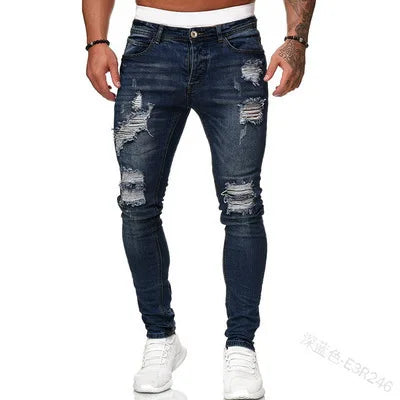 Men Jeans Solid Pockets Stretch Denim Straight Pants Spring Summer